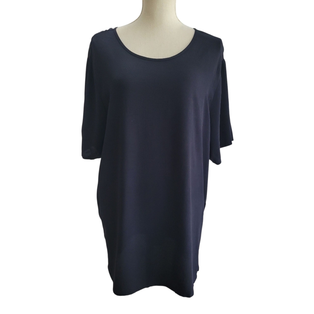 FLAX Black Tropical Tee Rayon Relaxed Fit Tunic Top Size M Solid Plain
